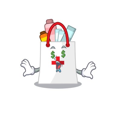 Zengin çizgi film karakteri konsepti para dolu uyuşturucu alışveriş çantası