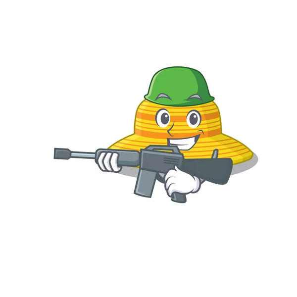 Une image de dessin animé de l'armée chapeau d'été tenant mitrailleuse — Image vectorielle