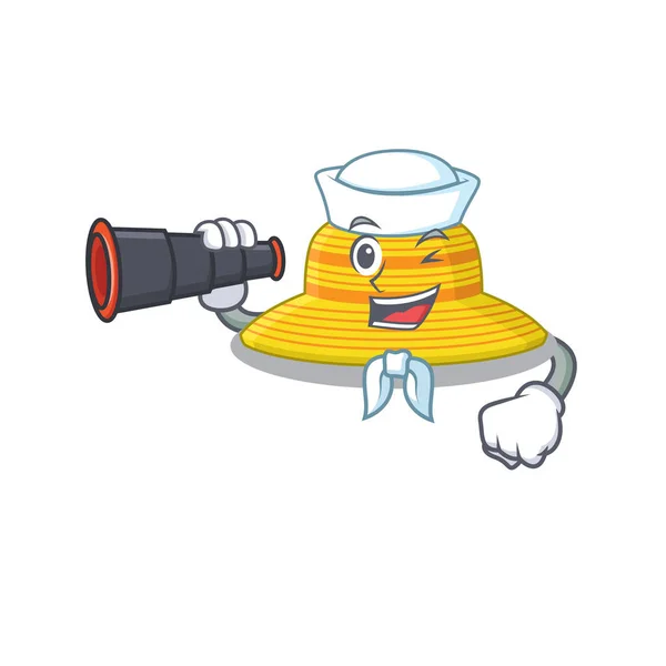 Uma imagem dos desenhos animados de verão chapéu marinheiro usando binocular — Vetor de Stock