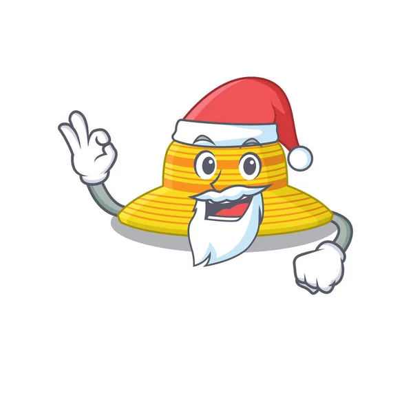 Personaje de dibujos animados de sombrero de verano Santa tiene lindo dedo ok — Vector de stock