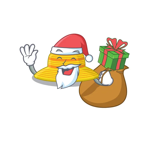 Desenhos animados de chapéu de verão Papai Noel ter presente de Natal — Vetor de Stock
