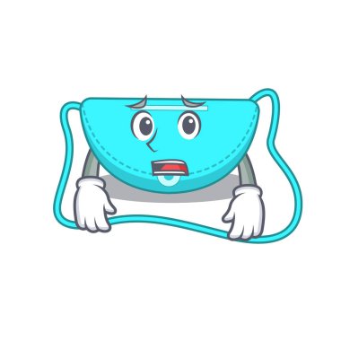 Çizgi film tasarım tarzı askı çantası endişeli bir yüze sahip.