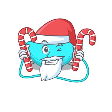 Noel Baba çizgi film karakteri kılığındaki arkadaş canlısı çanta ve Noel şekeri.