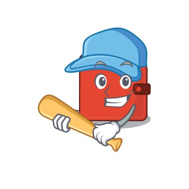 Çekici kart cüzdanı karikatür karakteri beyzbol oynuyor.