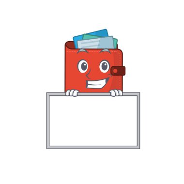 Bir panonun arkasında duran kart cüzdanı çizgi film tasarım biçimi