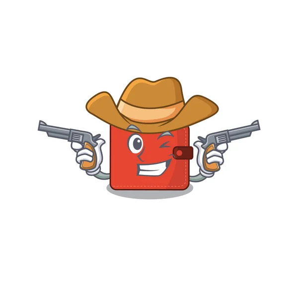 Cartoon character cowboy of card wallet with guns — Stock Vector