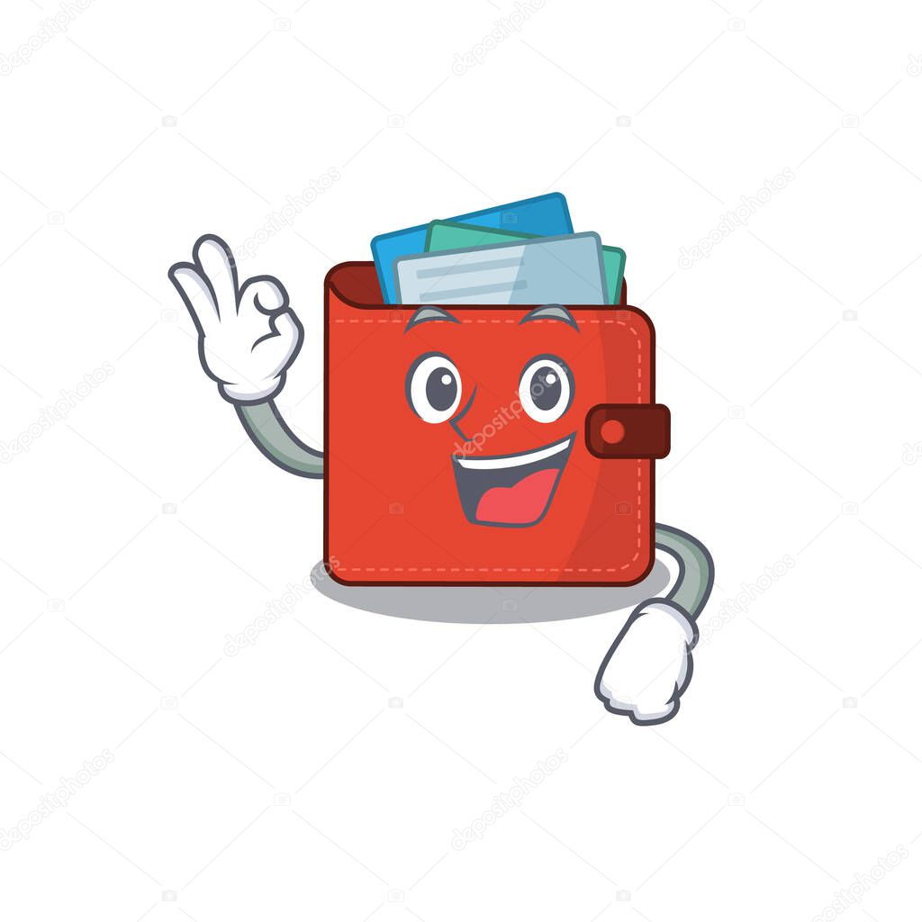 Card wallet mascot design style showing Okay gesture finger
