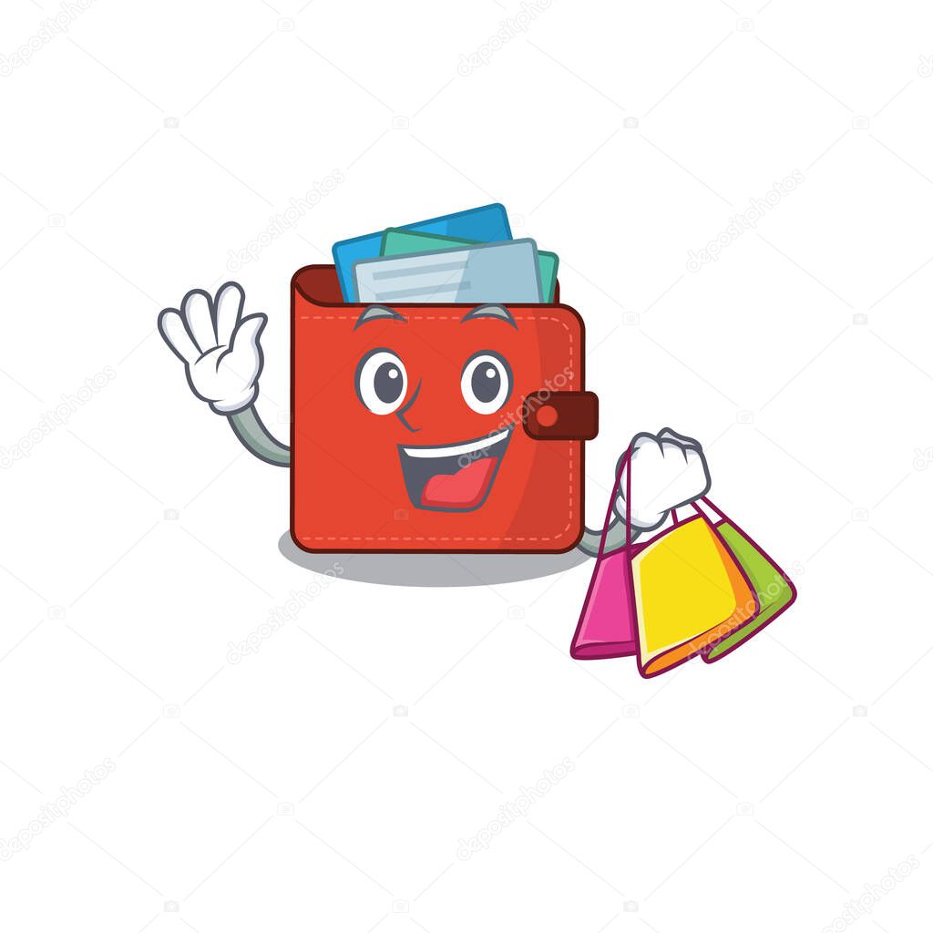 wealthy card wallet cartoon character with shopping bags