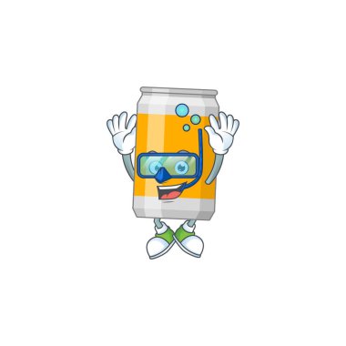 Yüzmeye hazır havalı dalış gözlüğü takan bira kutusu çizgi film konsepti. Vektör illüstrasyonu