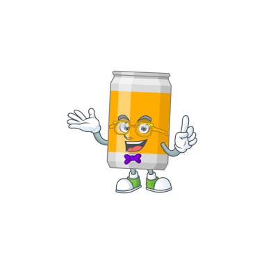 Tuhaf gözlüklü inek bira kutusu çizgi film karakteri tasarımı. Vektör illüstrasyonu