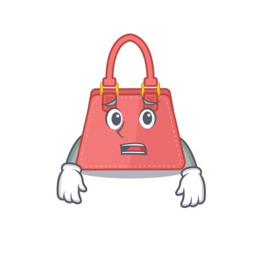 Çizgi film tasarım tarzı endişeli yüzlü kadın çantası.