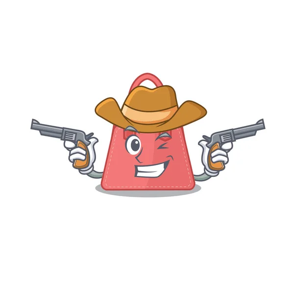Cartoon character cowboy of women handbag with guns — Stock Vector