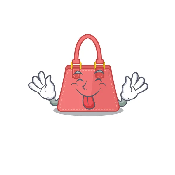 Lustige Frauen Handtasche Cartoon-Design mit Zunge aus Gesicht — Stockvektor