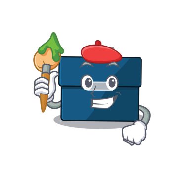 Sanatsal bir iş çantası ressamı fırça kullanarak maskot tasarımı boyası