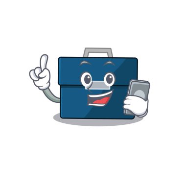 İş çantası karikatür karakteri telefonda arkadaşlarıyla konuşuyor.