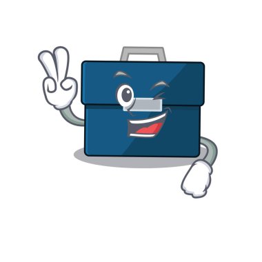 Mutlu iş çantası çizgi film tasarımı konsepti İki parmak göster