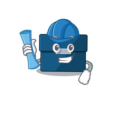 iş çantasının karikatür resmi. Üzerinde mavi izler olan mimar.