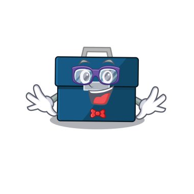 Garip gözlükler takan inek bir iş çantası çizimi.