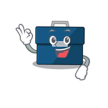 İş bavulu maskotu tasarımı Tamam jest parmağını gösteriyor