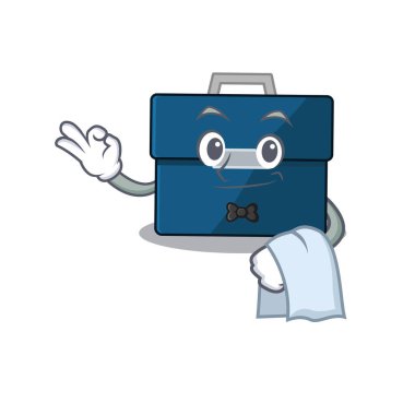 Beyaz peçeteli bir iş çantası garsonunun karikatür resmi.