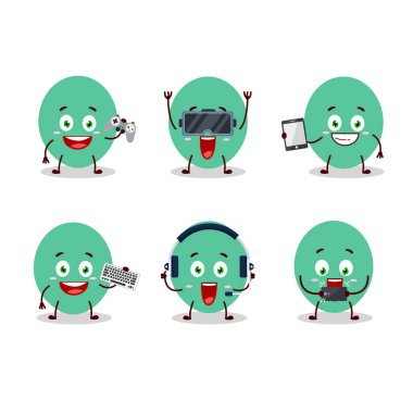 Yeşil balon çizgi film karakteri çeşitli şirin ifadelerle oyunlar oynuyor.