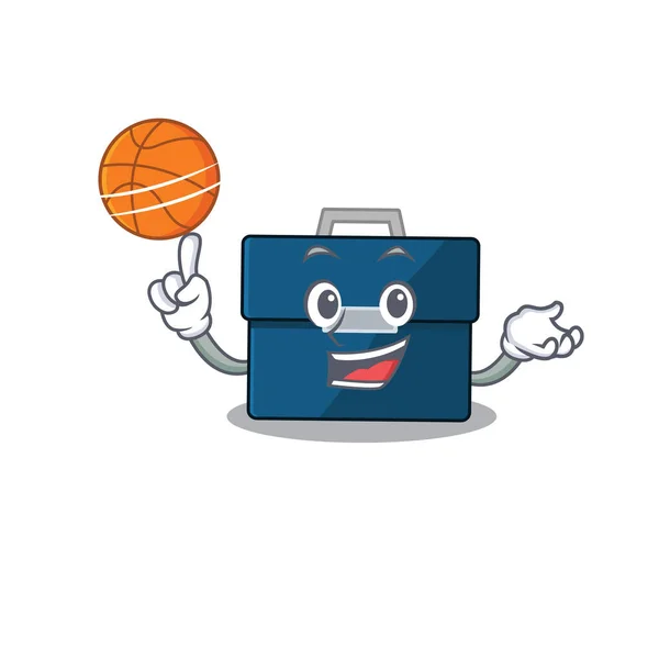 Αθλητικό σχέδιο μασκότ κινουμένων σχεδίων της επιχειρηματικής βαλίτσας με μπάσκετ — Διανυσματικό Αρχείο