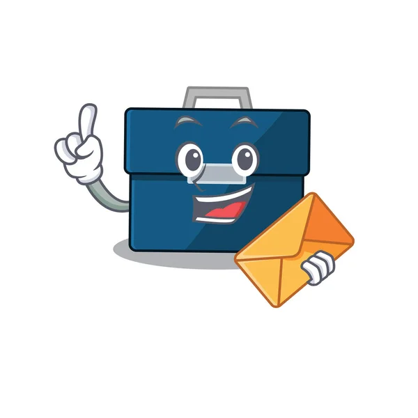 Una imagen del alegre diseño de la caricatura de la maleta de negocios con sobre marrón — Vector de stock