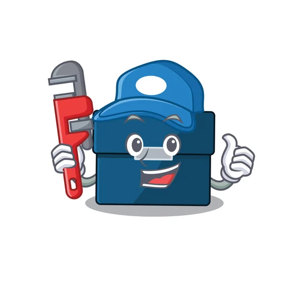Cartoon character design of business suitcase as a Plumber with tool — Stock Vector
