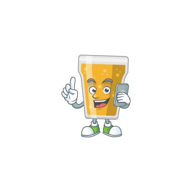 Arkadaşlarla telefonda konuşan bira kupası konsepti. Vektör illüstrasyonu