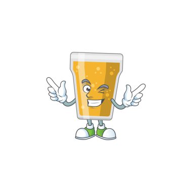 Çizgi film çizim konsepti, tatlı göz kırpan bira kupası. Vektör illüstrasyonu