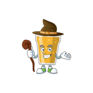 Sinsi ve kurnaz cadı suratlı bira karikatürü çizimi konsepti. Vektör illüstrasyonu