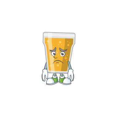 Bir kupa bira karikatür tasarımı endişeli yüzünü gösteriyor. Vektör illüstrasyonu
