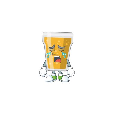 Ağlayan bir bira kupası çizgi film karakteri çizimi konsepti. Vektör illüstrasyonu