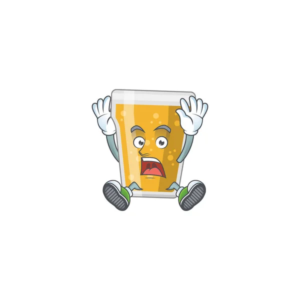 衝撃的なジェスチャーを持つビールのマグカップの漫画のキャラクターデザイン ベクターイラスト — ストックベクタ