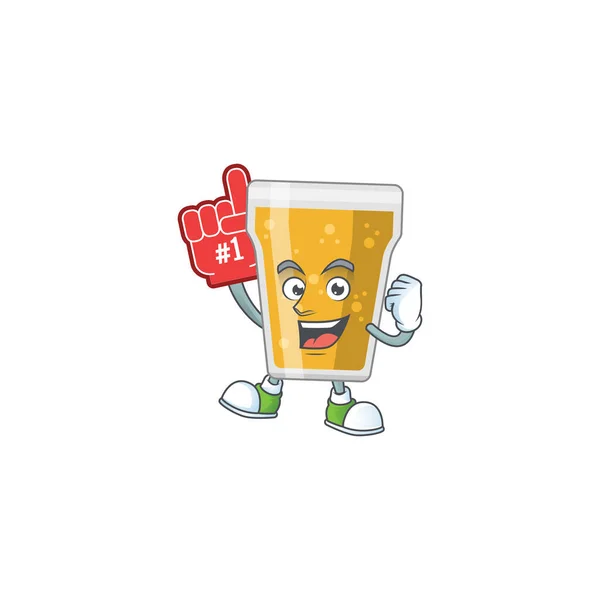 ビールのマグカップ赤い泡の指で漫画のキャラクターデザインスタイル ベクターイラスト — ストックベクタ