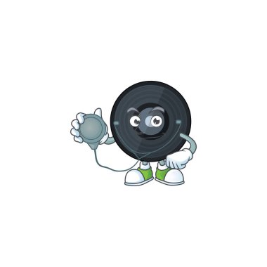 Viynl müzik diskinin çizgi film karakteri steteskopla Doctor Work 'ü sundu. Vektör illüstrasyonu