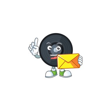 Viynl CD 'sinin bir karikatür resmi kahverengi zarf getirir. Vektör illüstrasyonu