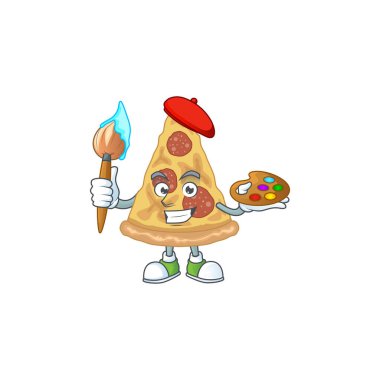 Fırça kullanarak çizgi film karakteri resimlerinin yaratıcı sanatçısı. Vektör illüstrasyonu