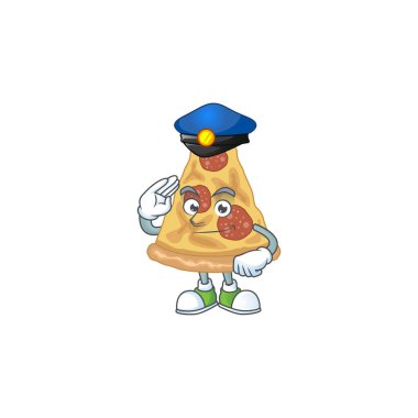 Kendini pizza karikatürü çizmeye adamış bir polis memuru. Vektör illüstrasyonu
