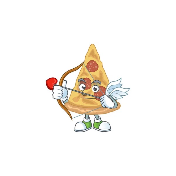 Mascotte Ontwerp Concept Van Sneetje Pizza Schattig Cupido Met Pijl — Stockvector