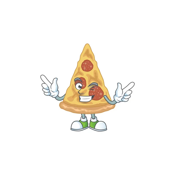 Desenho Desenhos Animados Conceito Fatia Pizza Mostrando Olho Piscadela Bonito — Vetor de Stock