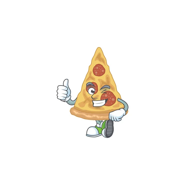 Karikaturenbild Einer Pizza Mit Erhobenem Daumen Vektorillustration — Stockvektor
