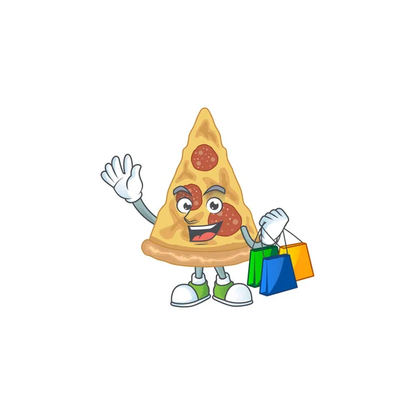 Happy Rikas Viipale Pizza Caricature Kuva Ostoskassit Vektoriesimerkki — vektorikuva