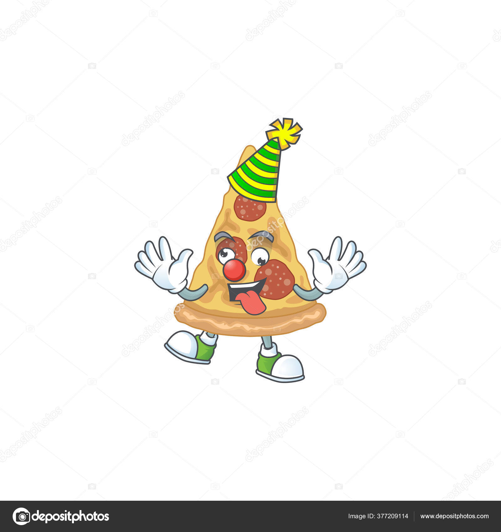 Eğlenceli Palyaço Pizza Dilimi Karikatür Karakter Tasarımı Tarzı Vektör