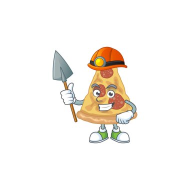 Madenci çizgi film karakteri tasarımı olarak pizza dilimi. Vektör illüstrasyonu