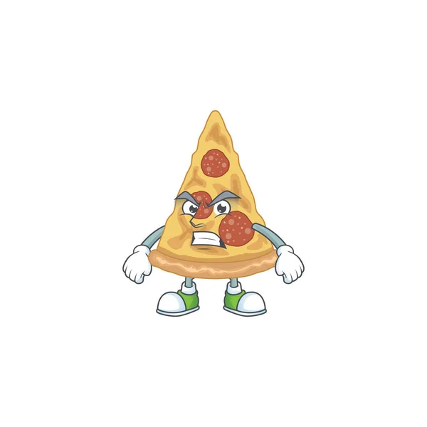 Cartoon Tekening Van Een Stuk Pizza Met Boos Gezicht Vectorillustratie — Stockvector