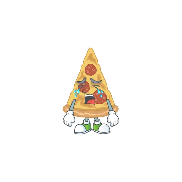 Uma Fatia Chorando Conceito Desenho Personagens Desenhos Animados Pizza Ilustração —  Vetores de Stock