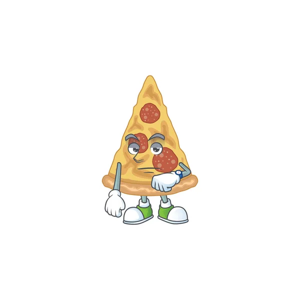 Pizza Scheibe Mit Wartegeste Cartoon Design Konzept Vektorillustration — Stockvektor