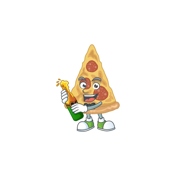 Bir Dilim Pizzanın Karikatür Resmi Bir Jest Yapar Vektör Illüstrasyonu