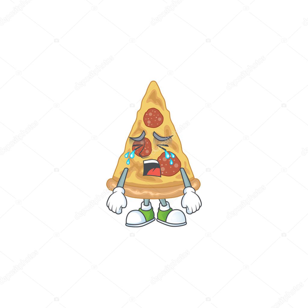 A crying slice of pizza cartoon character drawing concept. Vector illustration